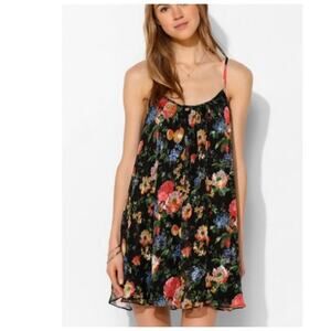 PINS & NEEDLES tunic dress top Floral Slip Dress SZ L Lined Sheer Boho UO